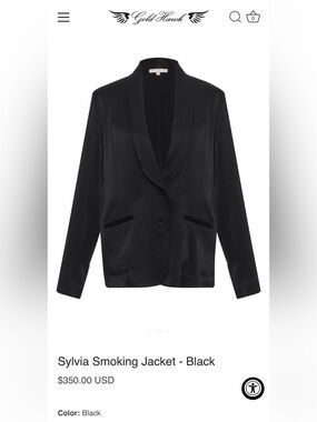 Gold Hawk Sylvia Smoking Jacket Black Silk Blend Blazer NWOT Size Small